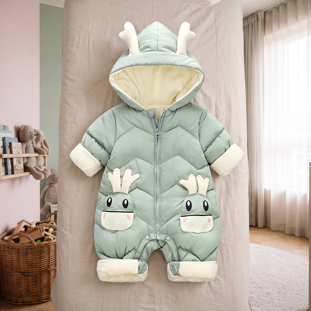 Combinaison pilote bébé verte à capuche cerf, vue seule