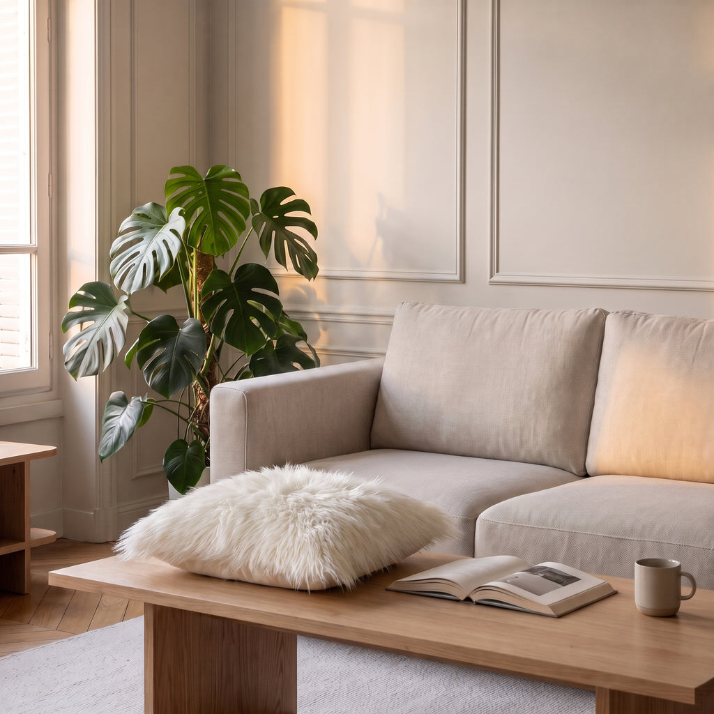 Housse de coussin en fausse fourrure écrue, vue seule