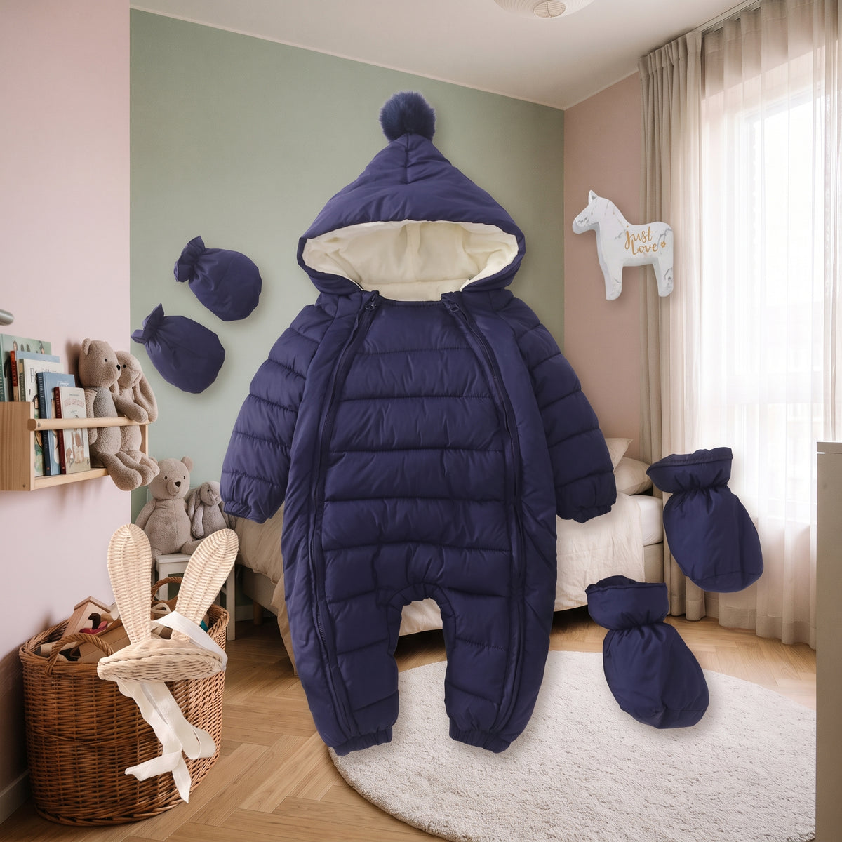 Combinaison doudoune bleue pour bébé, vue seule