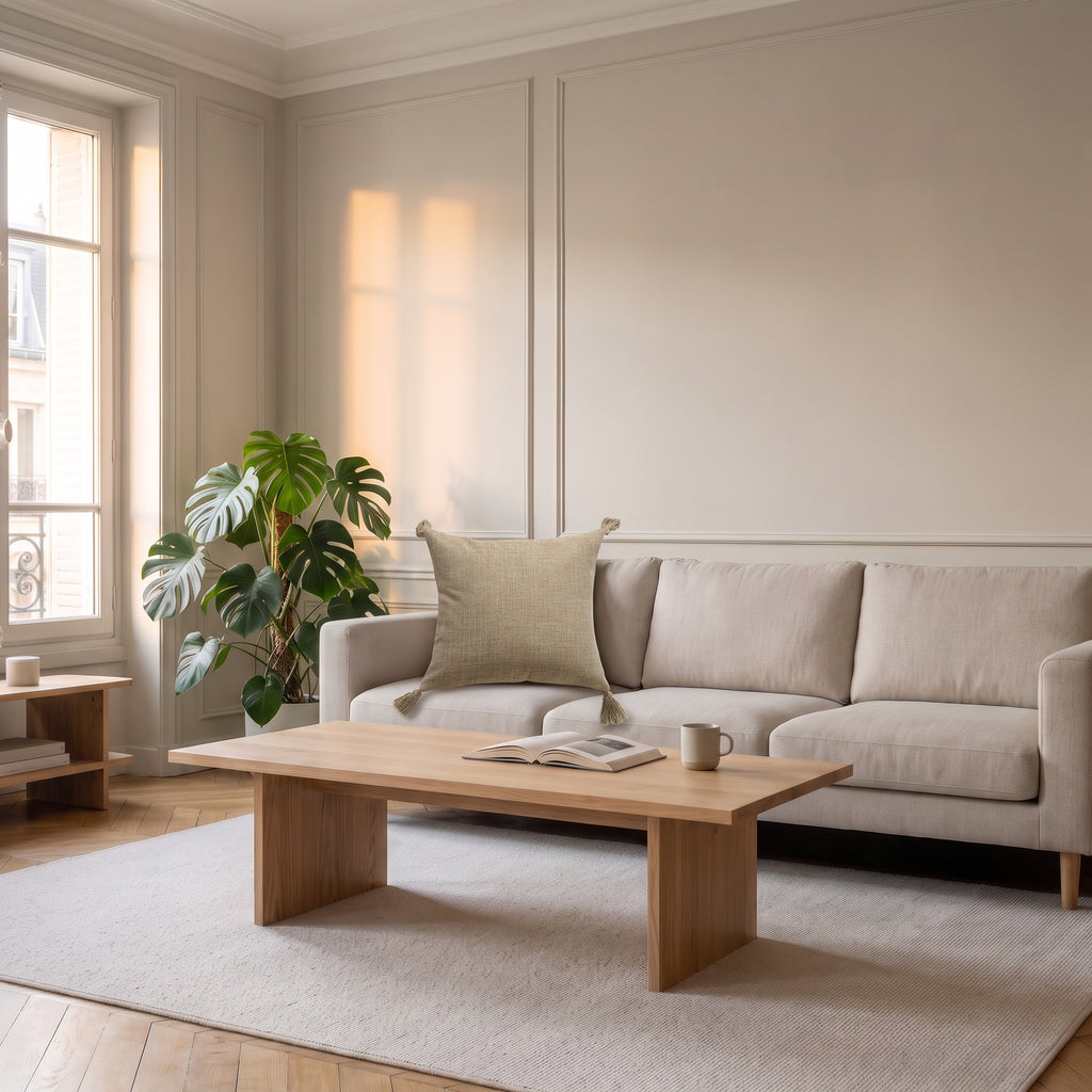 Housse de coussin en coton et chanvre marron, vue seule