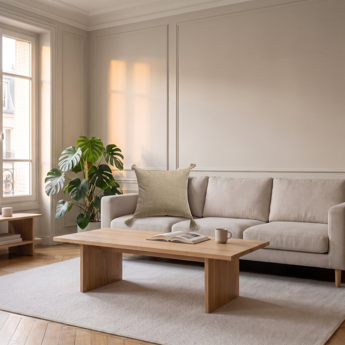 Housse de coussin en coton et chanvre marron, vue seule