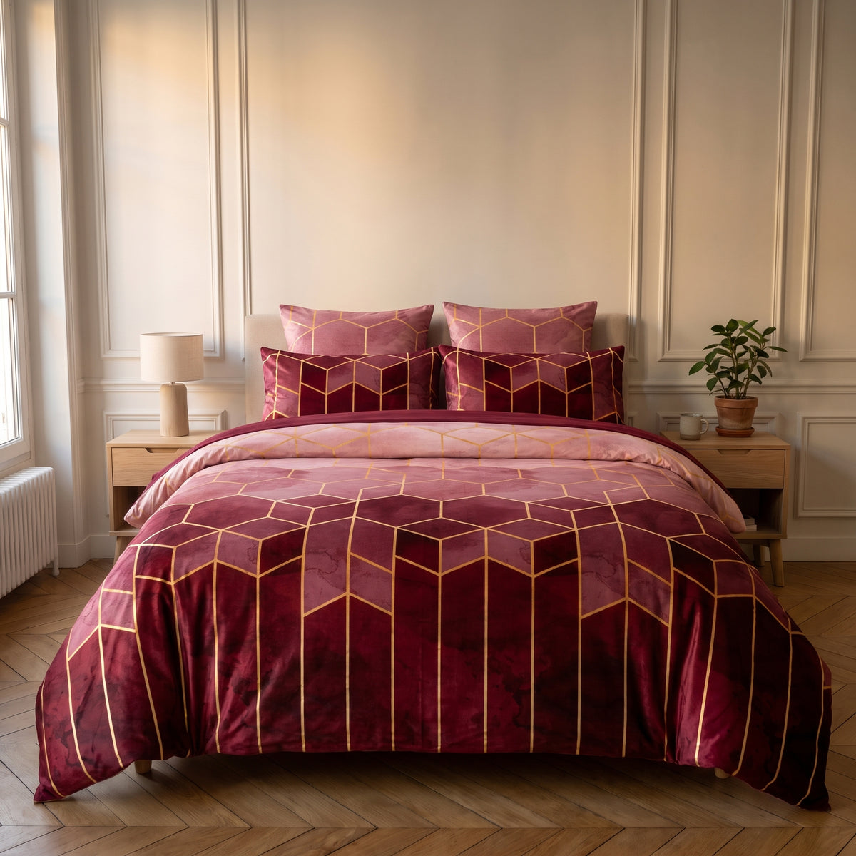 Housse de couette géométrique rouge, vue seule