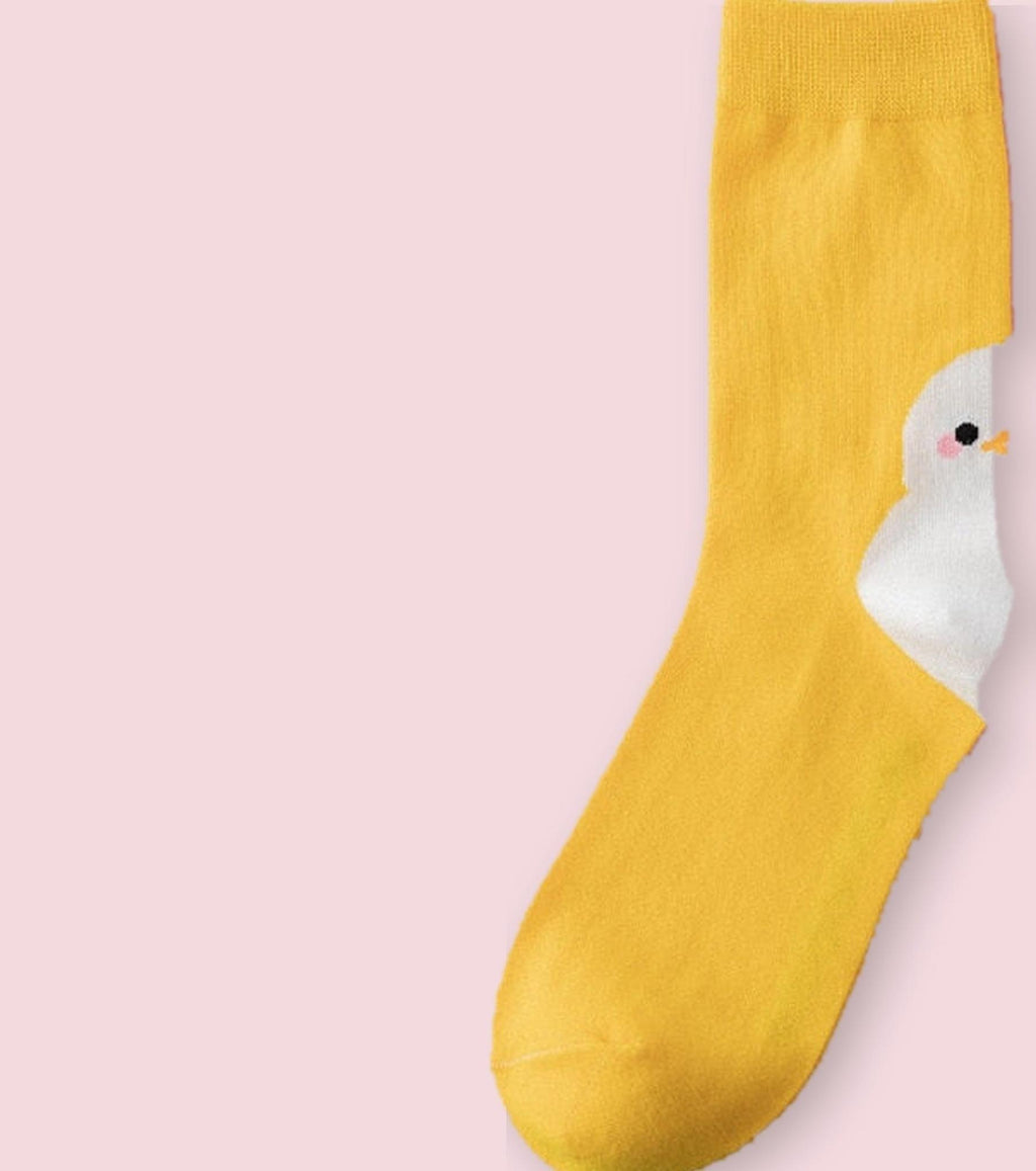 Chaussettes poussins, détail du poussin tricoté au talon