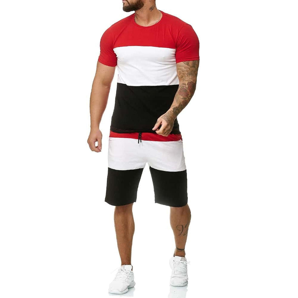 Ensemble court homme color block rouge sur fond clair