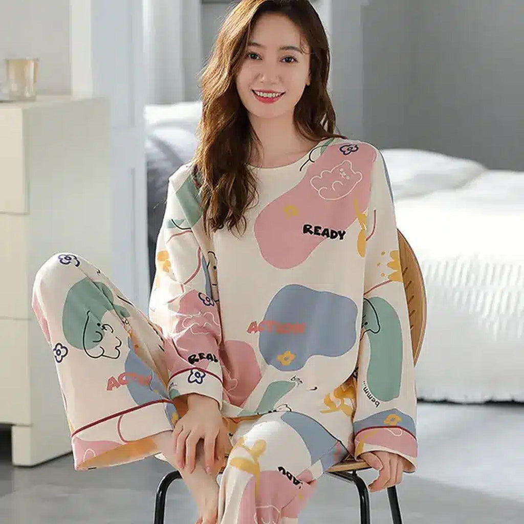 Pyjama deux pièces coton à motifs pastel, détail du motif