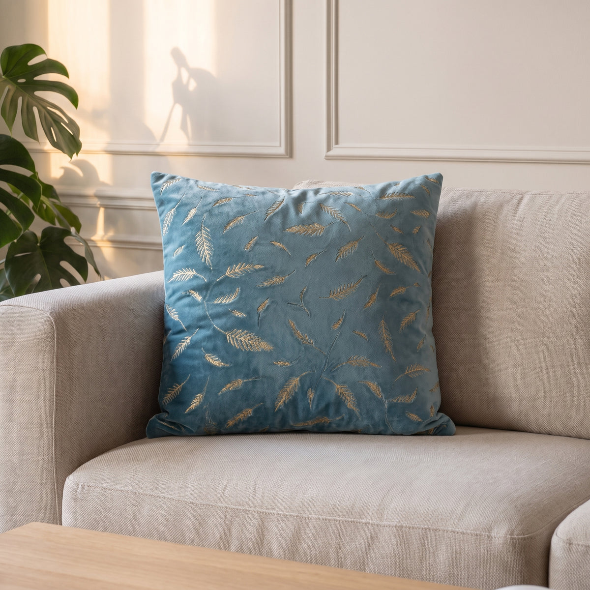 Housse de coussin en velours vert d'eau, vue seule