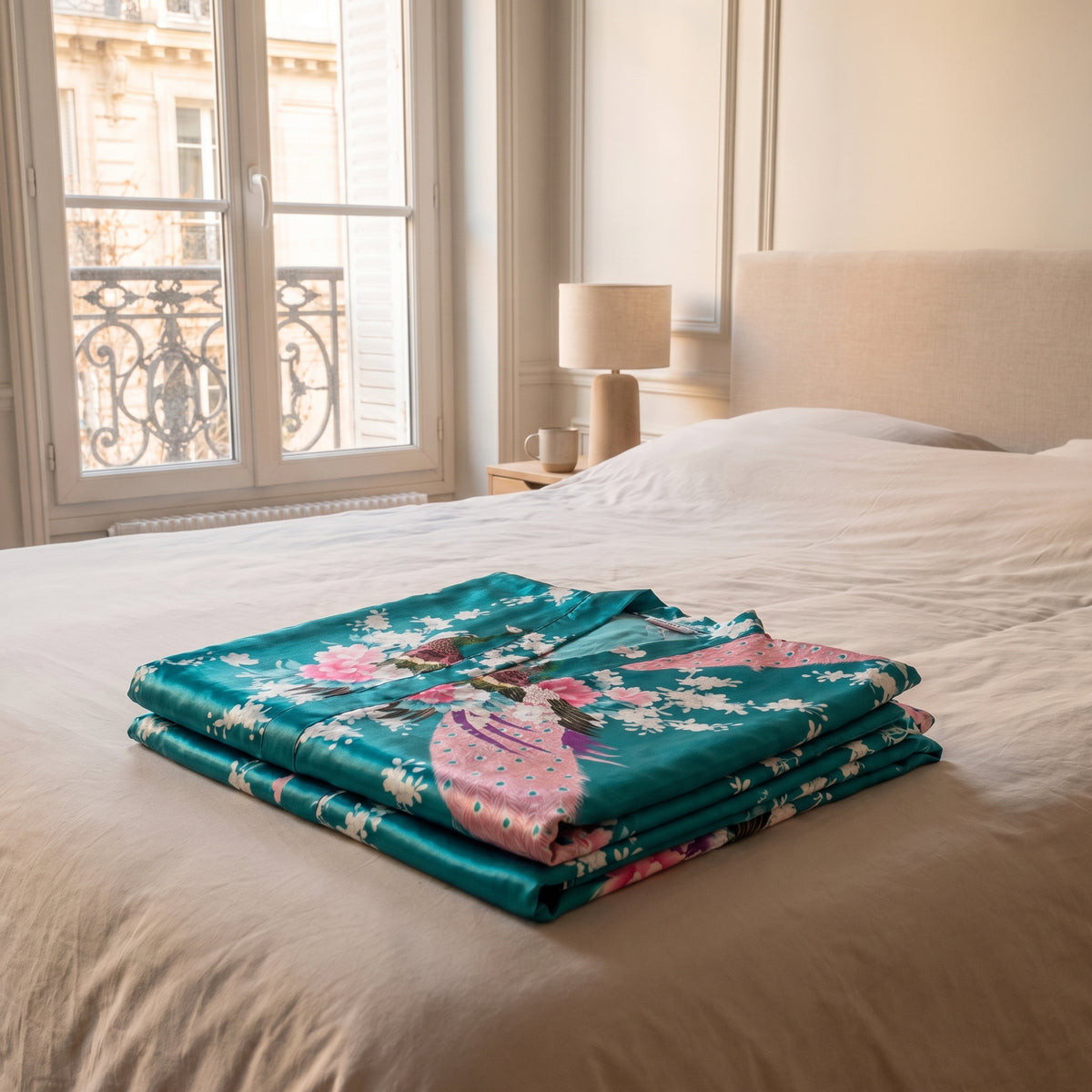 Robe longue en satin à fleurs plié