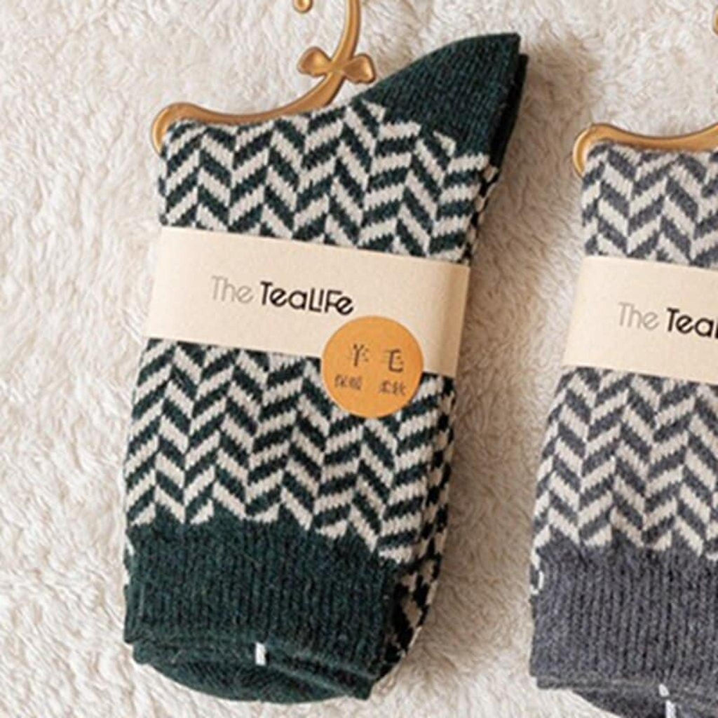 Chaussettes vertes à chevrons vue de face
