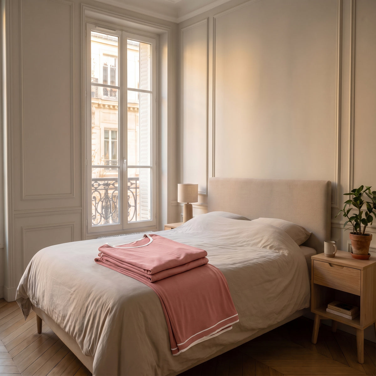 Pyjama coton et modal rose, vue de face