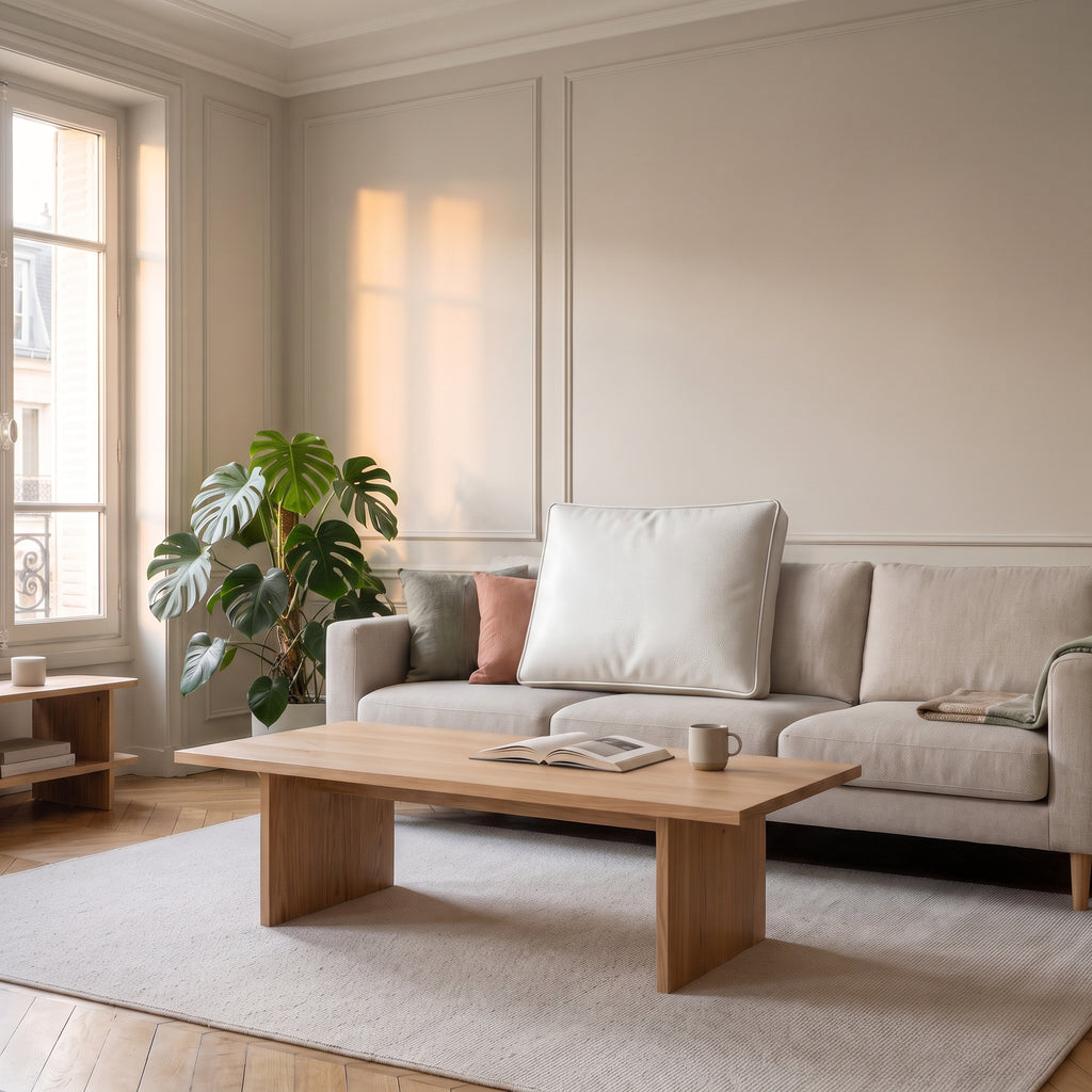 Coussin de sol blanc en simili cuir, vu seul