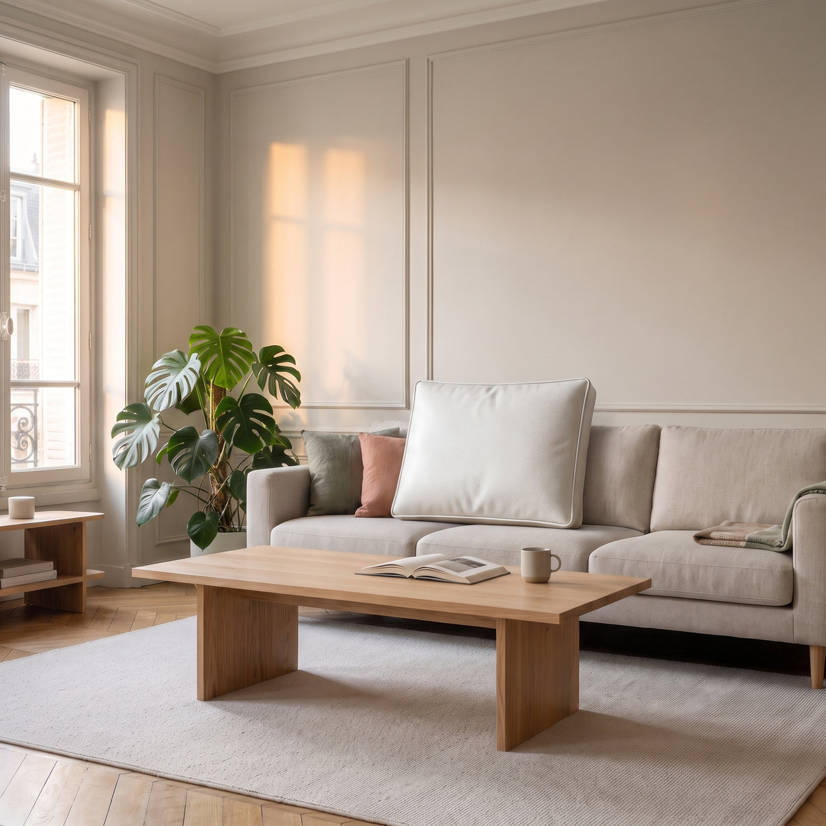 Coussin de sol blanc en simili cuir, vu seul