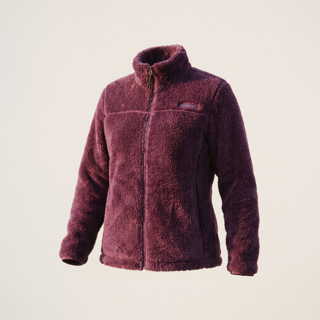 Veste polaire femme bordeaux zippée sur fond uni