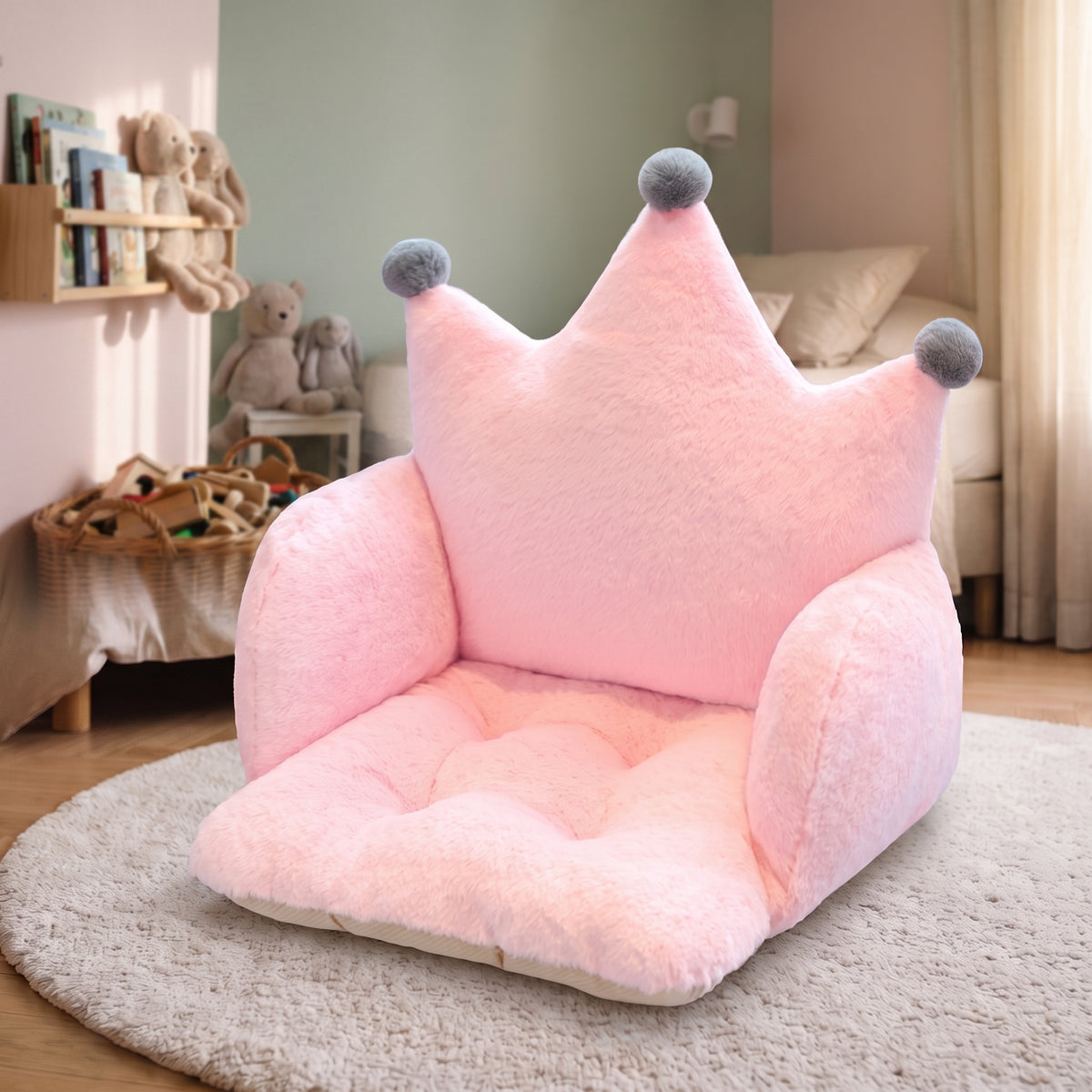 Coussin de chaise enfant rose à dossier couronne, vu seul