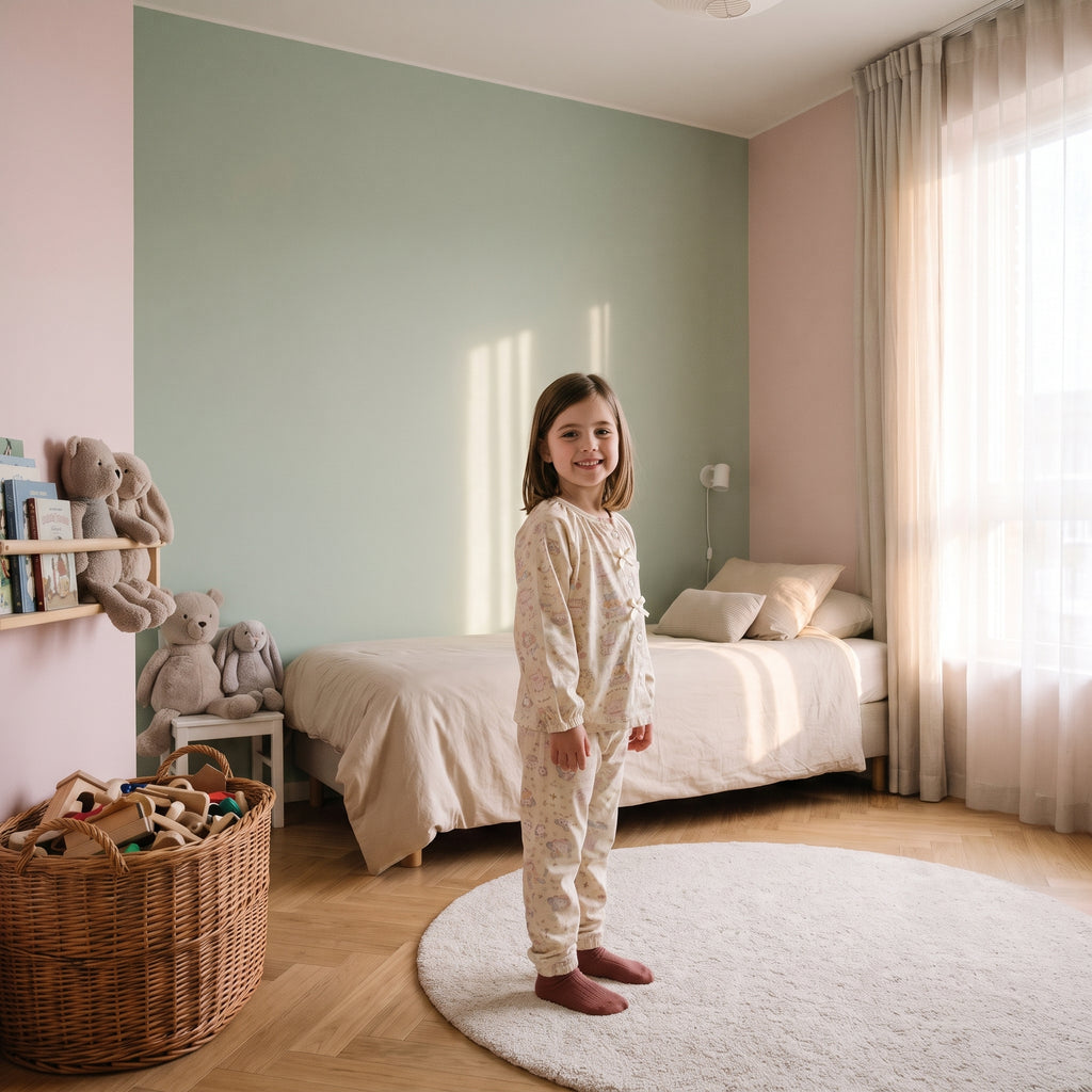 Enfant portant le pyjama en coton à imprimé oursons et lapins