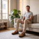 Mocassins chaussons homme camel portés