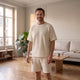 Ensemble homme en maille gaufrée porté