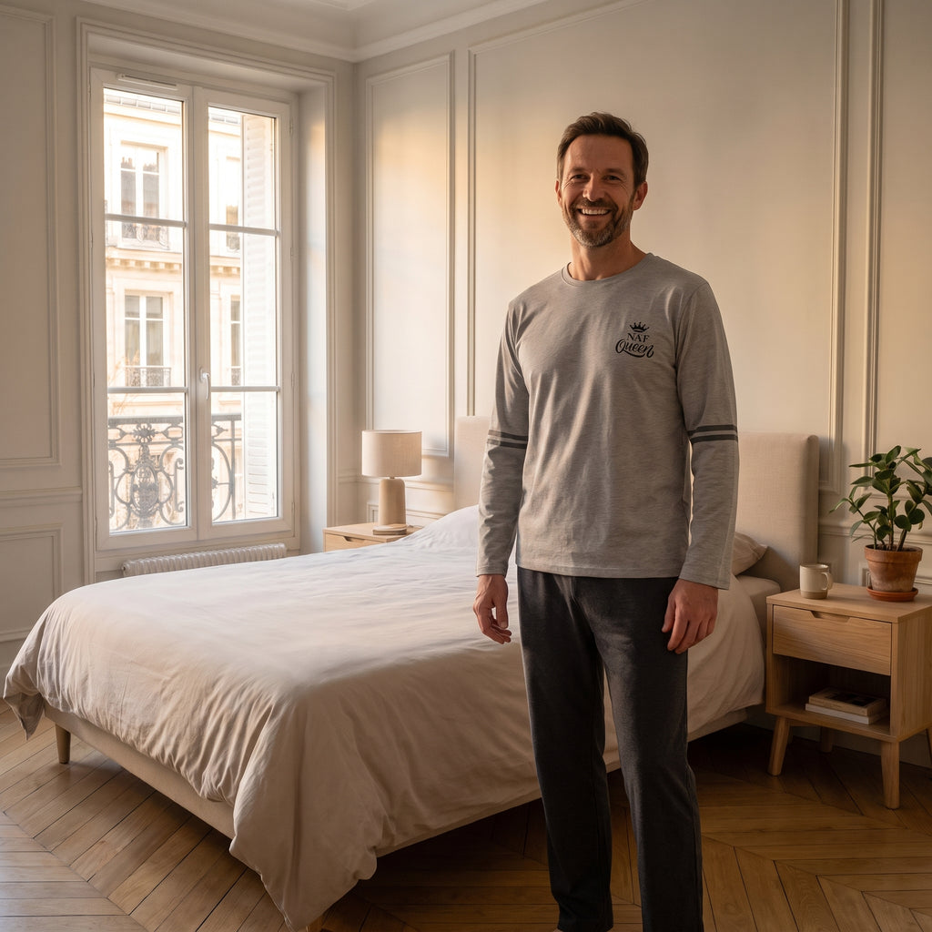 Pyjama homme bicolore gris clair porté debout