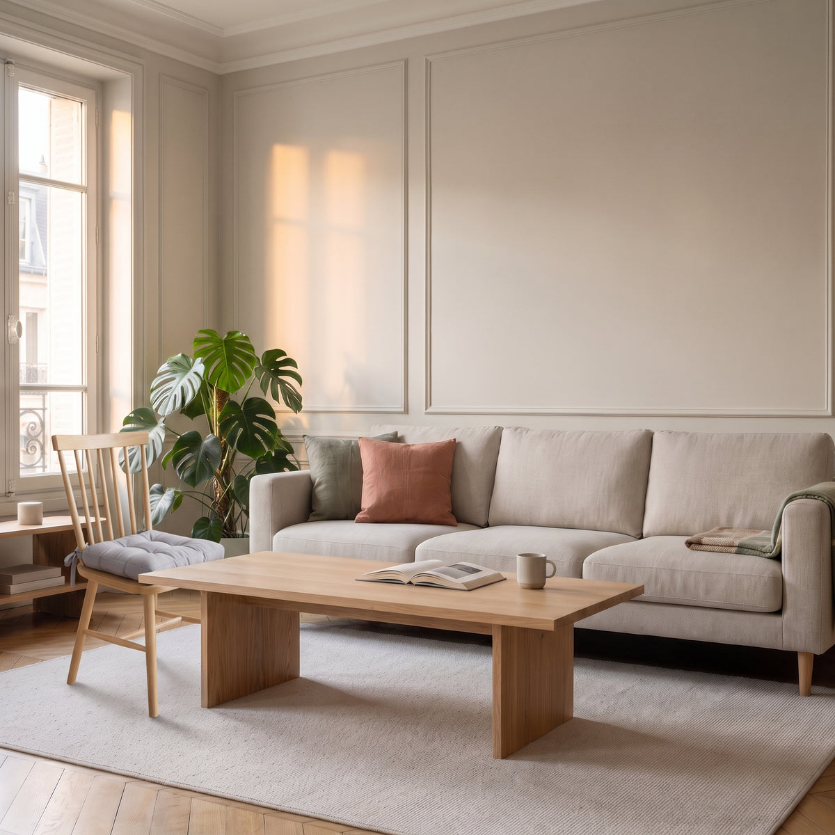 Coussin de chaise gris matelassé posé sur une chaise