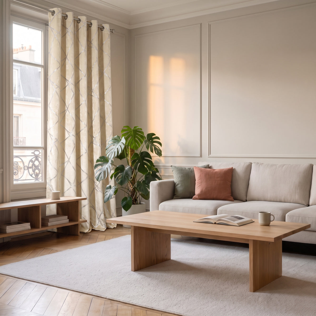 Rideau moderne et doux avec motif brillant en situation