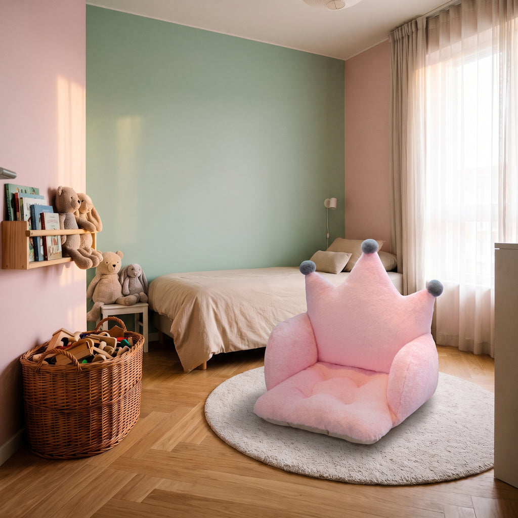 Coussin de chaise enfant rose à dossier couronne