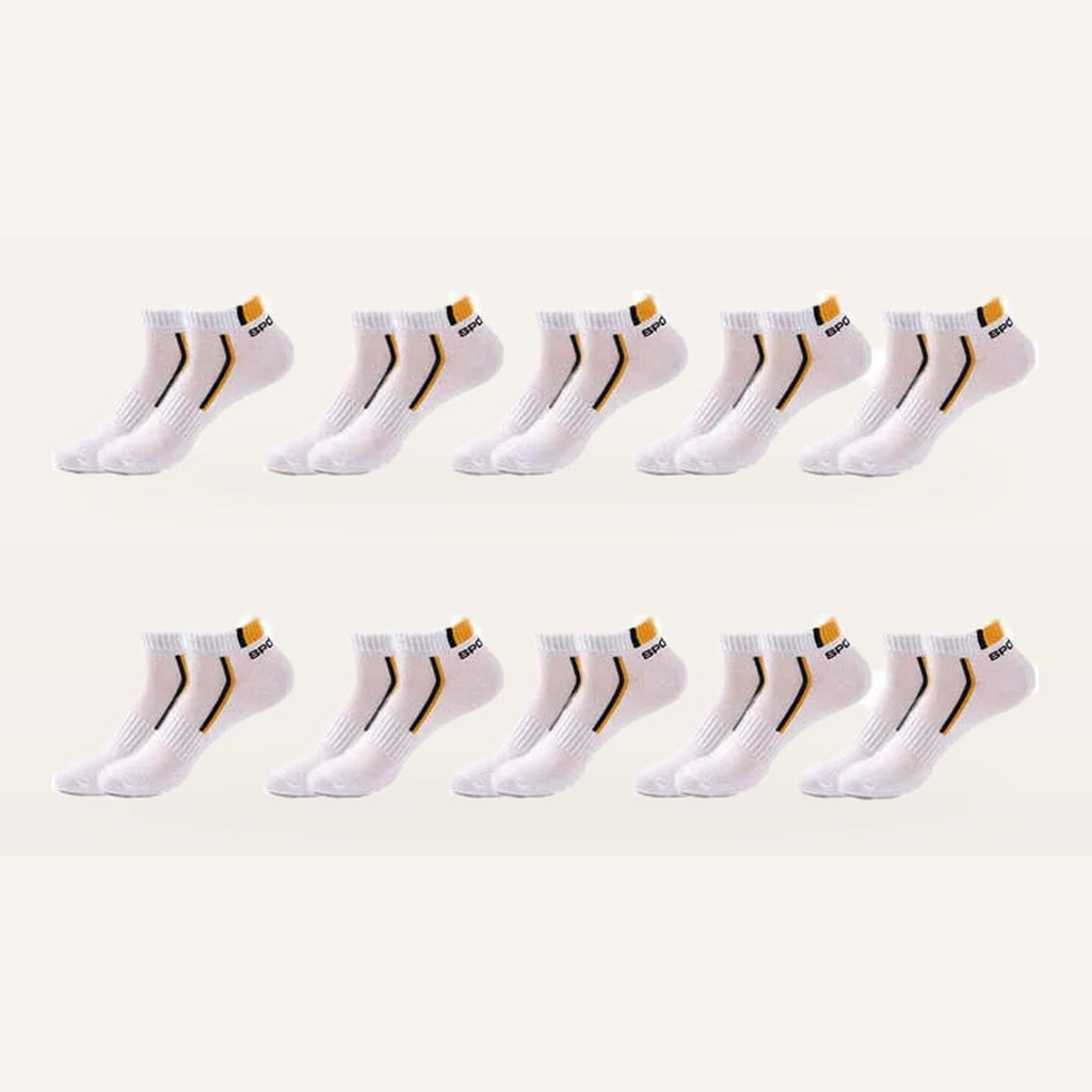 Lot de dix paires de socquettes de sport homme, blanc et jaune