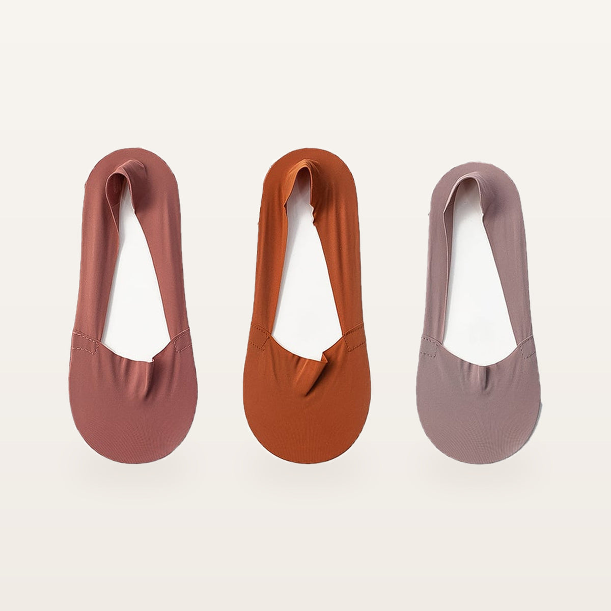 Assortiment de trois paires de socquettes invisibles : rose brique, terracotta et vieux rose grisé