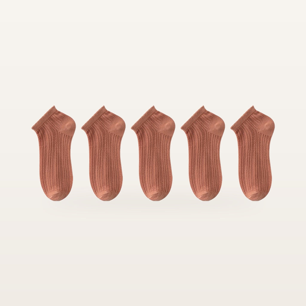 Lot de cinq paires de socquettes terracotta en maille ajourée