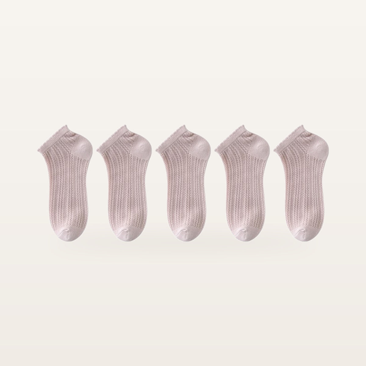 Lot de cinq paires de socquettes rose poudré en maille ajourée