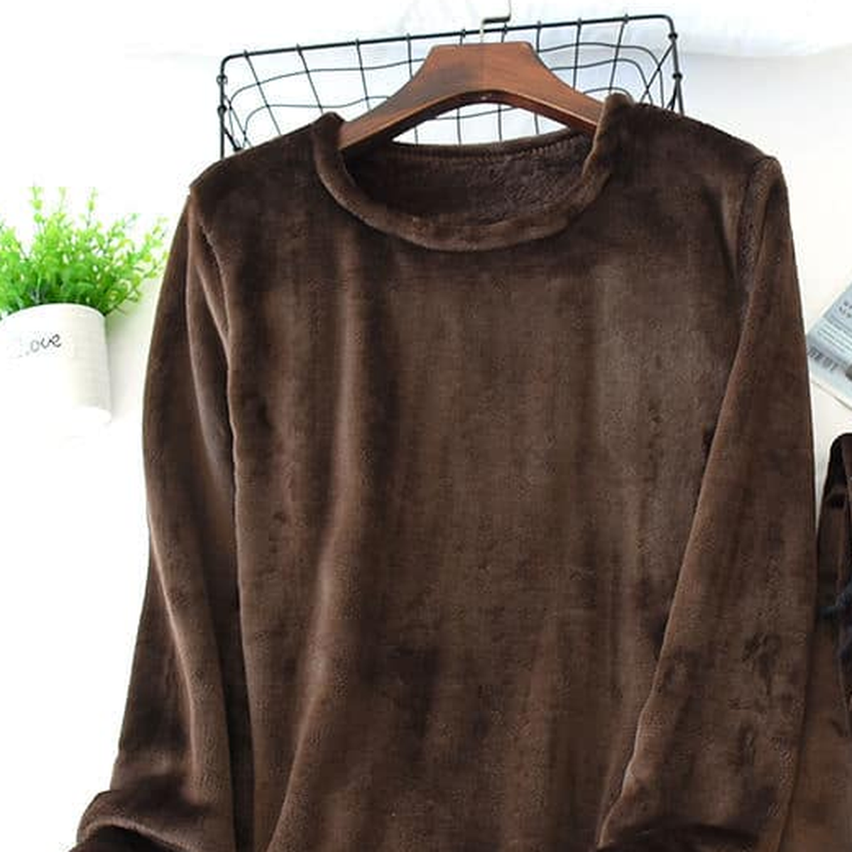 Pyjama d'hiver en flanelle polaire pour femme, coloris brun chocolat