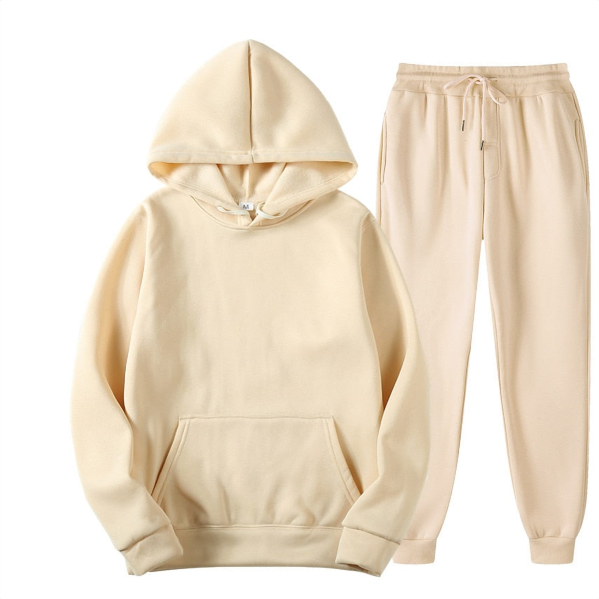 Ensemble jogging homme en molleton beige, sweat à capuche et pantalon