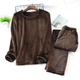 Pyjama d'hiver en flanelle polaire pour homme, col rond, coloris marron