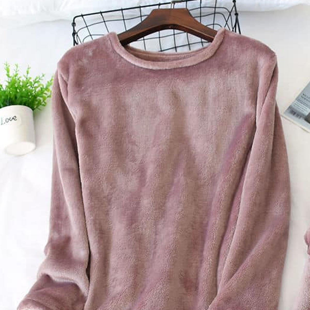 Pyjama d'hiver en flanelle polaire pour femme, coloris vieux rose