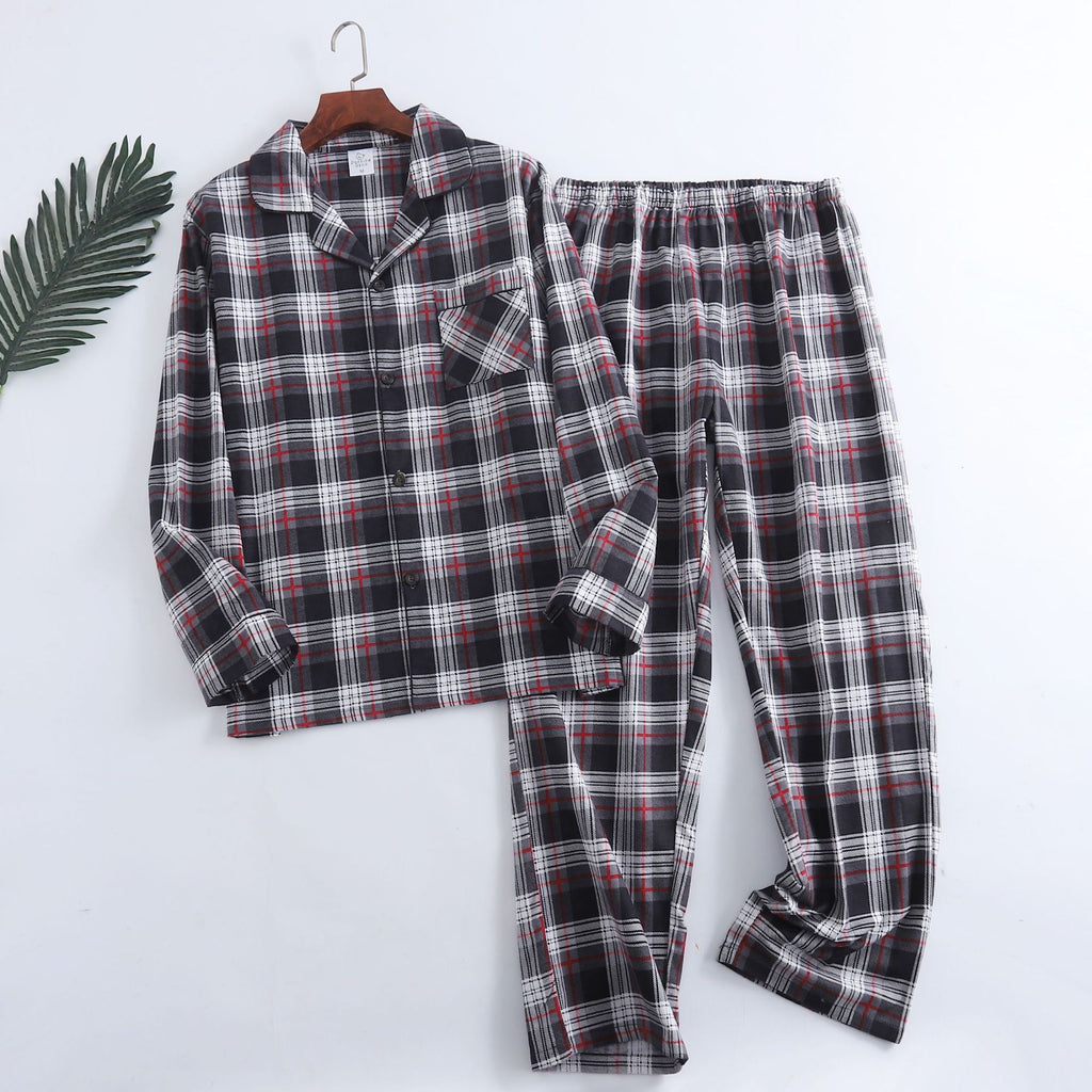 Pyjama homme en coton à carreaux gris et rouge, motif numéro 10