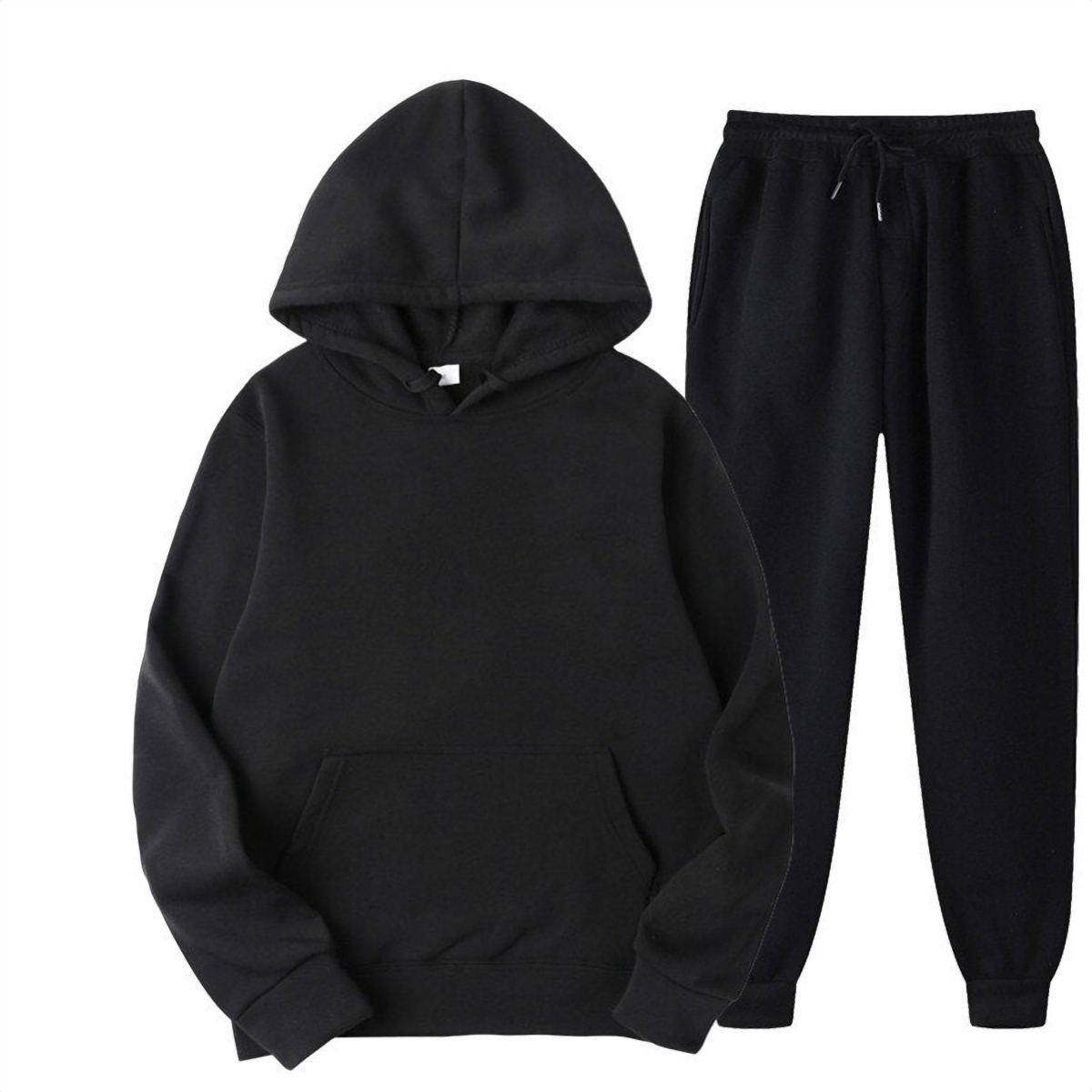 Ensemble jogging homme en molleton noir, sweat à capuche et pantalon