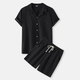 Ensemble chemise et short en coton uni pour homme, coloris noir