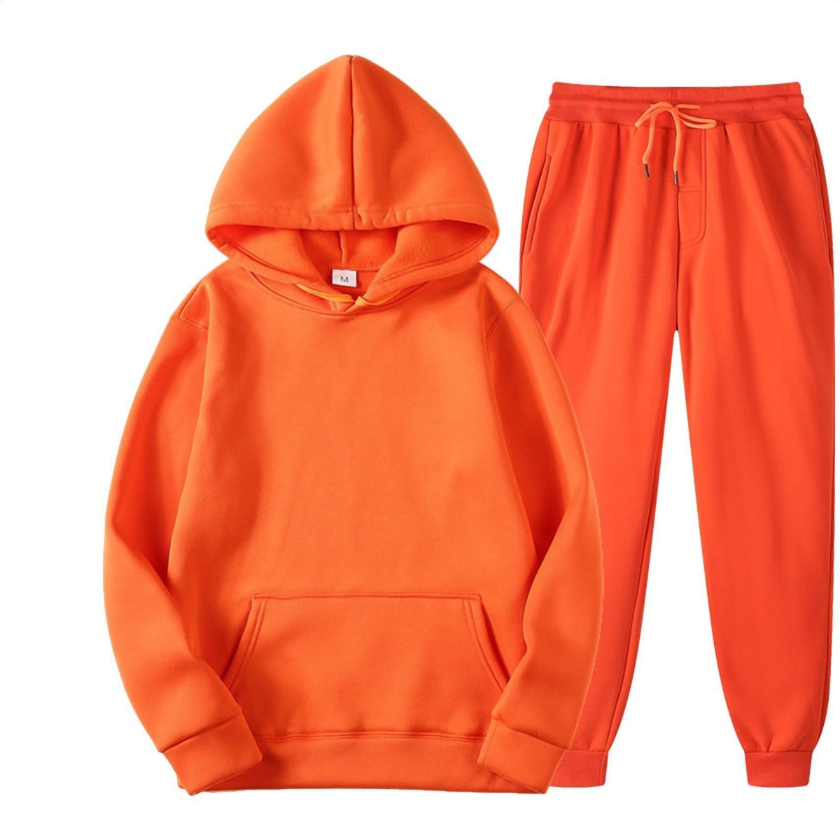Ensemble jogging homme en molleton orange, sweat à capuche et pantalon