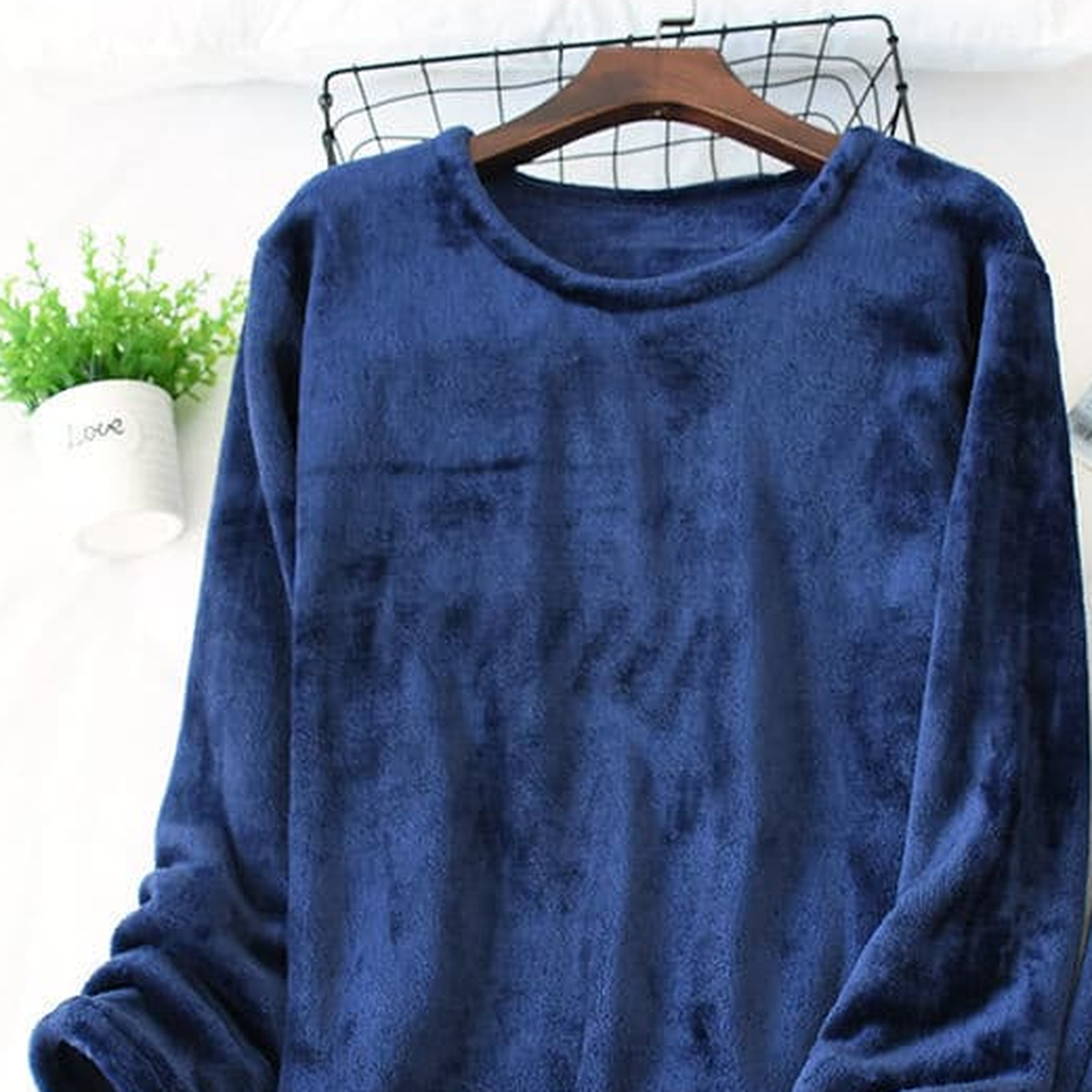 Pyjama d'hiver en flanelle polaire pour femme, coloris bleu marine