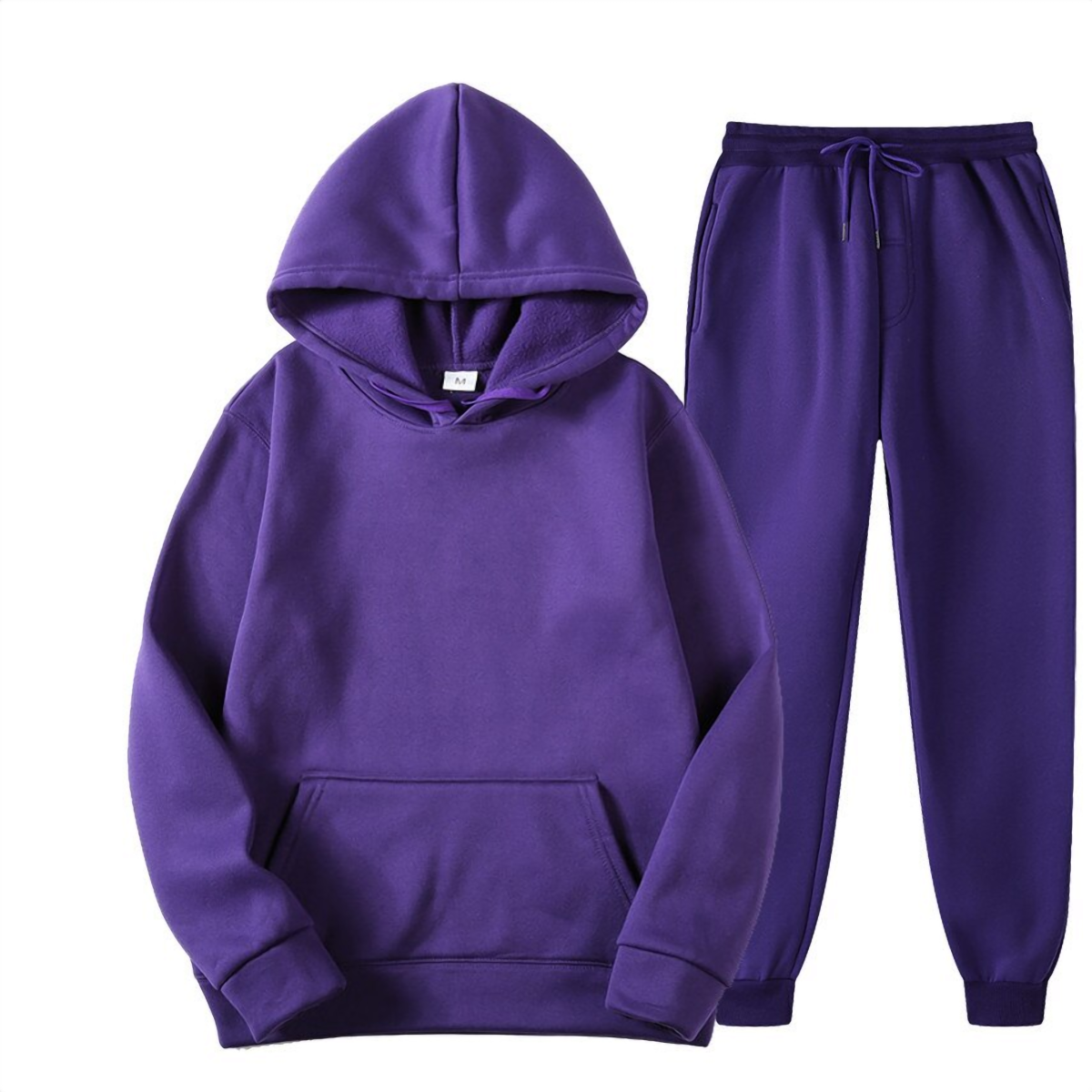 Ensemble jogging homme en molleton violet, sweat à capuche et pantalon