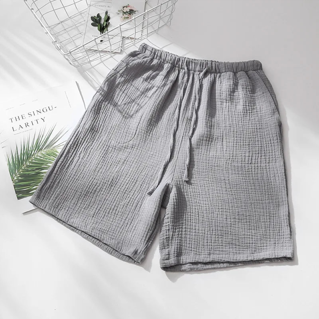 Short de pyjama en gaze de coton, homme gris clair