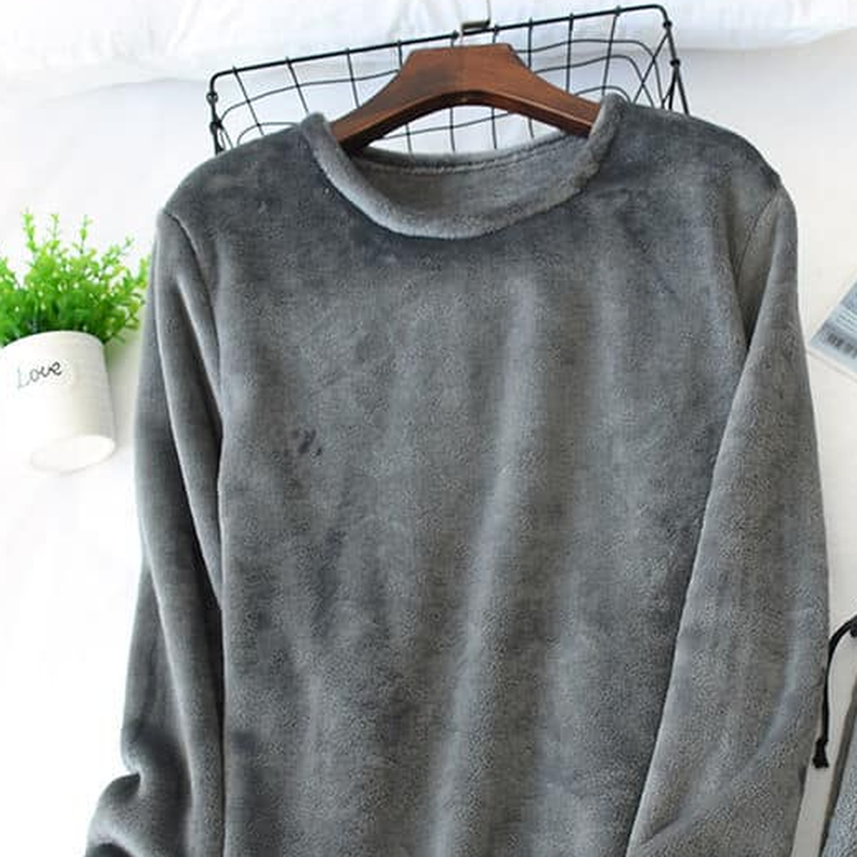 Pyjama d'hiver en flanelle polaire pour femme, coloris gris foncé