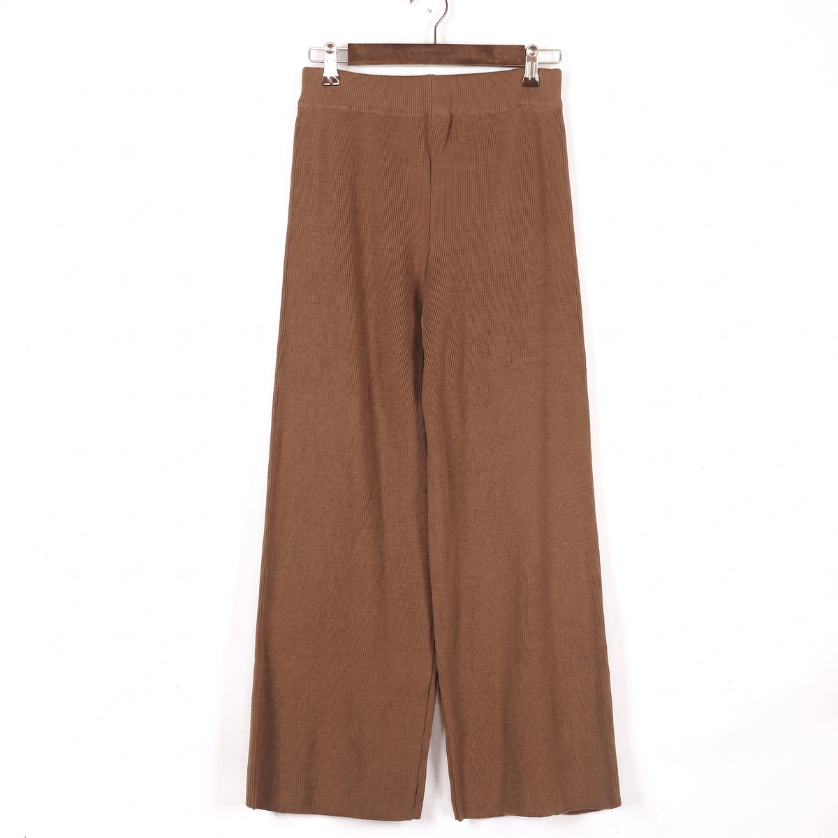 Pantalon large en maille à taille élastiquée, coloris camel