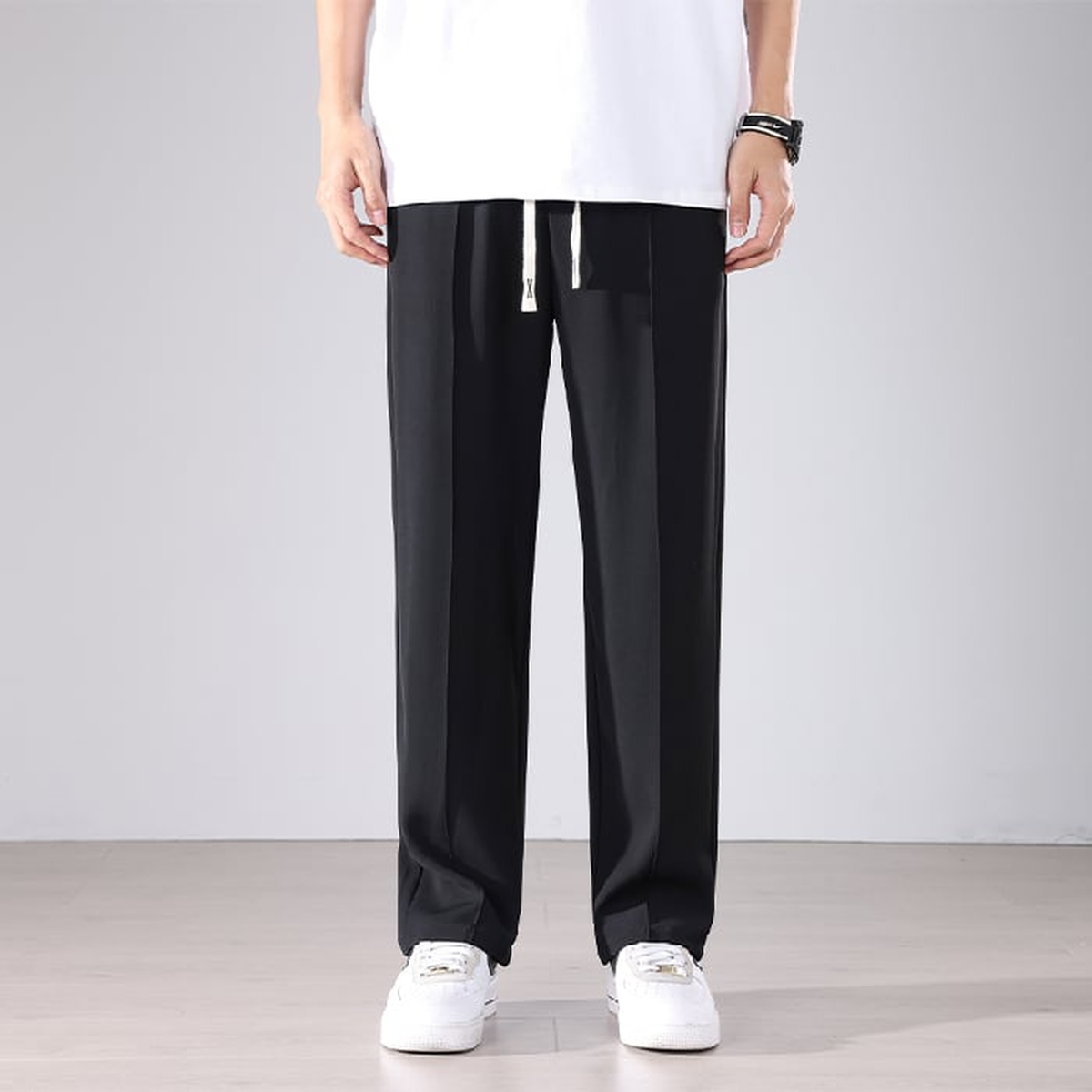Pantalon d'intérieur fluide à coupe droite pour homme, coloris noir