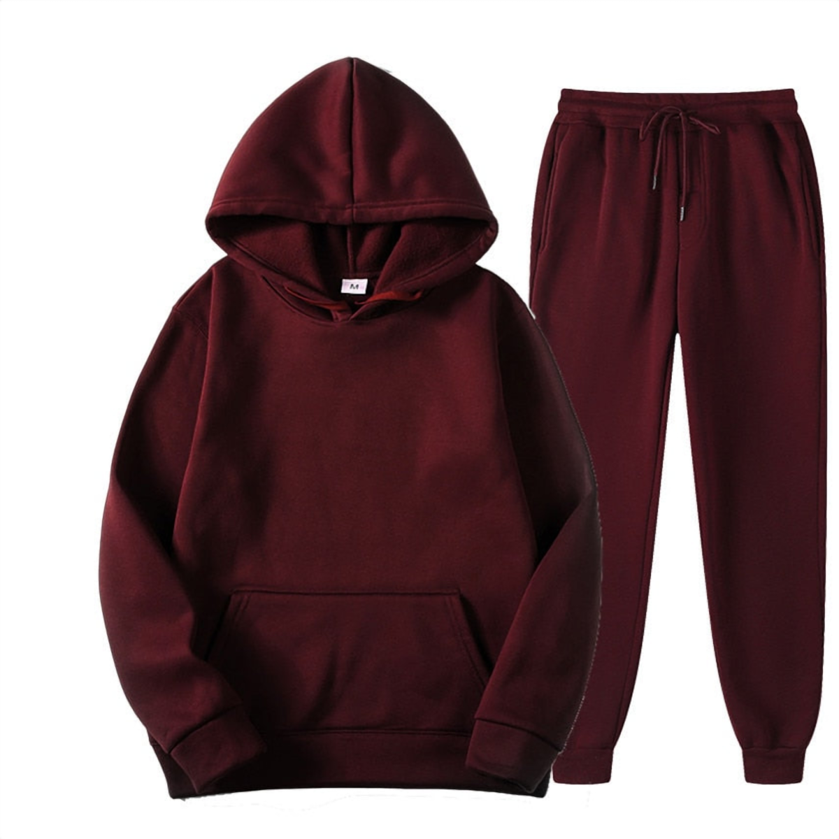 Ensemble jogging homme en molleton bordeaux, sweat à capuche et pantalon