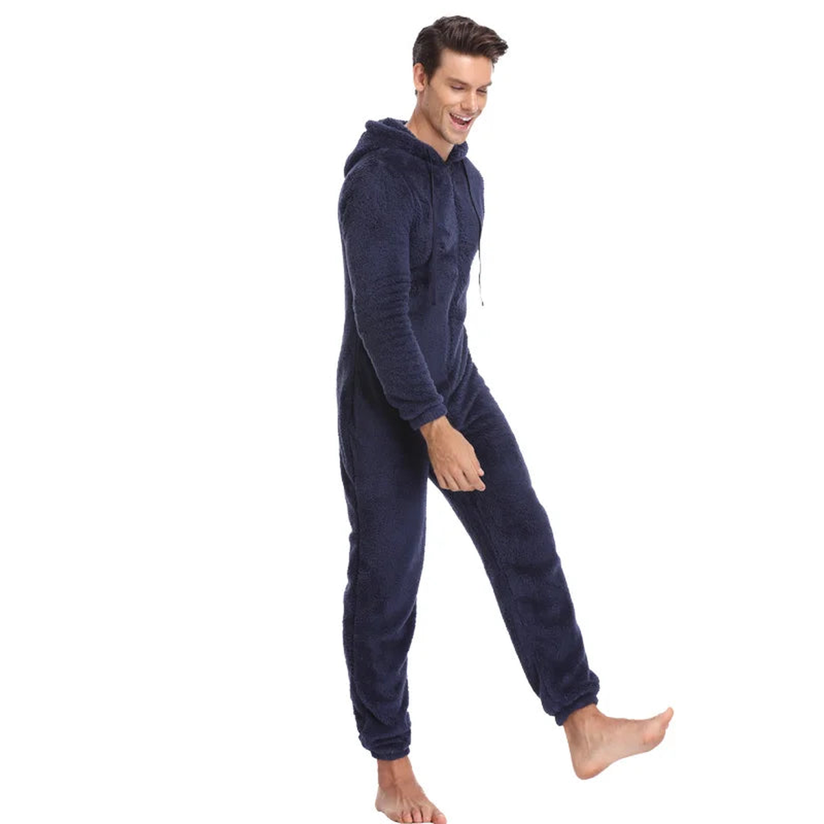 Combinaison de nuit à capuche en polaire pour homme, coloris bleu nuit
