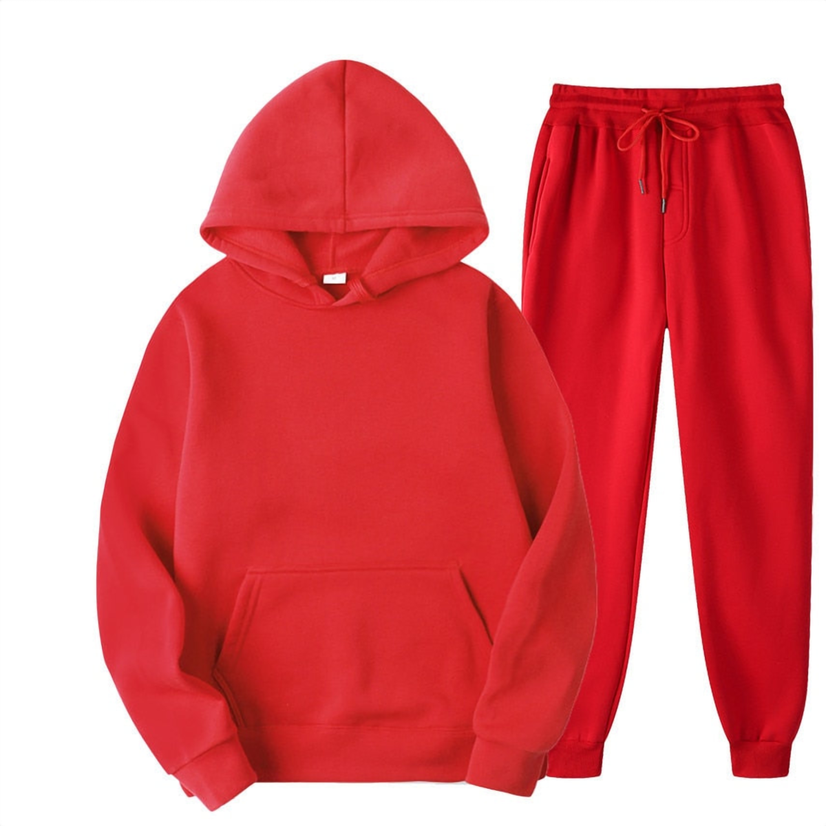 Ensemble jogging homme en molleton rouge, sweat à capuche et pantalon