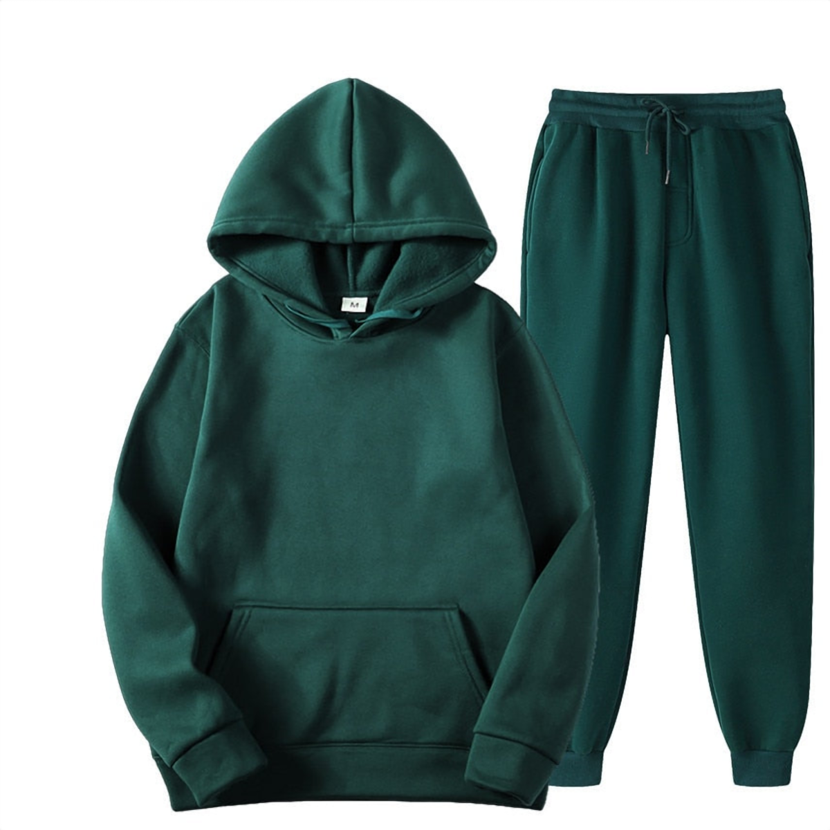 Ensemble jogging homme en molleton vert, sweat à capuche et pantalon