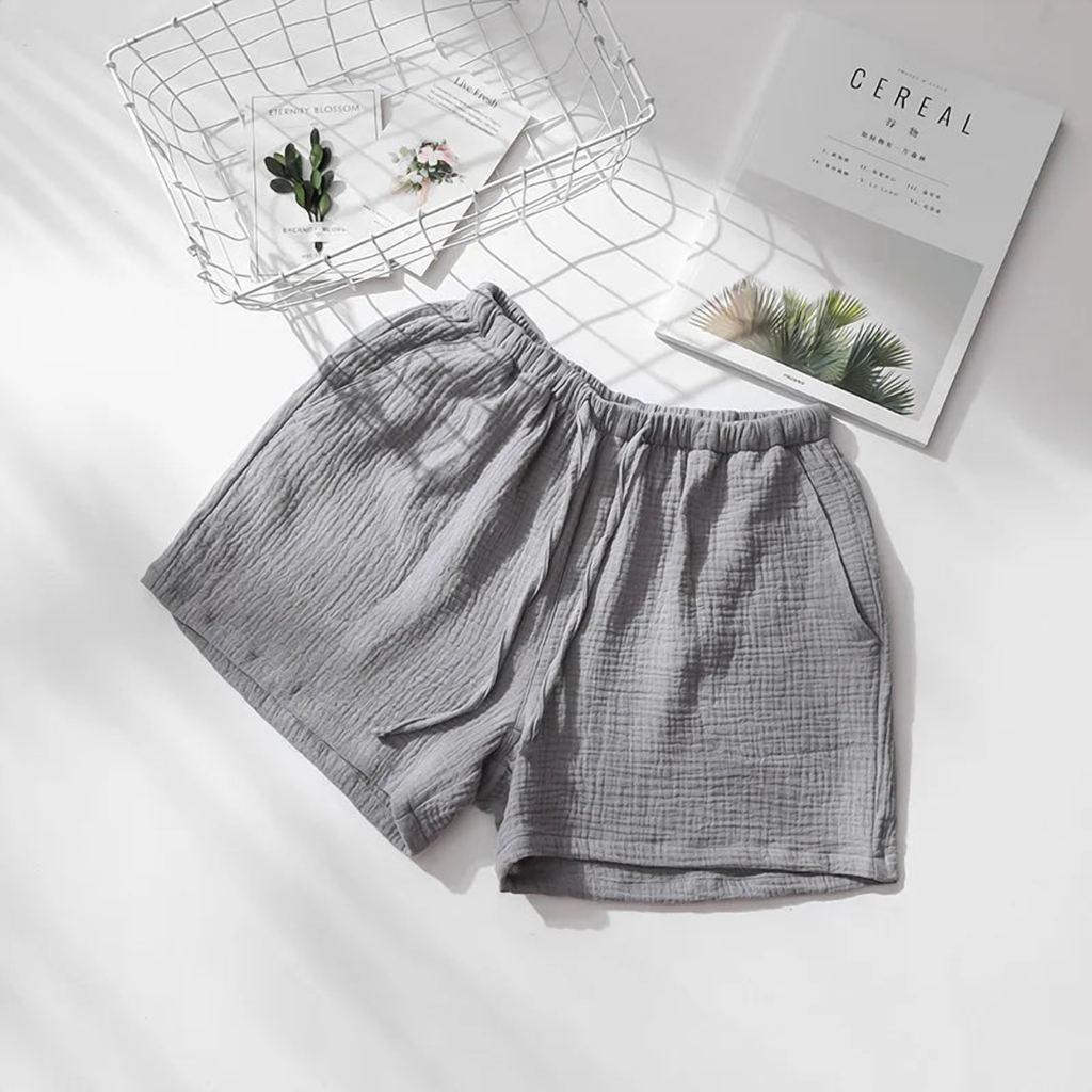 Short de pyjama en gaze de coton, femme gris clair