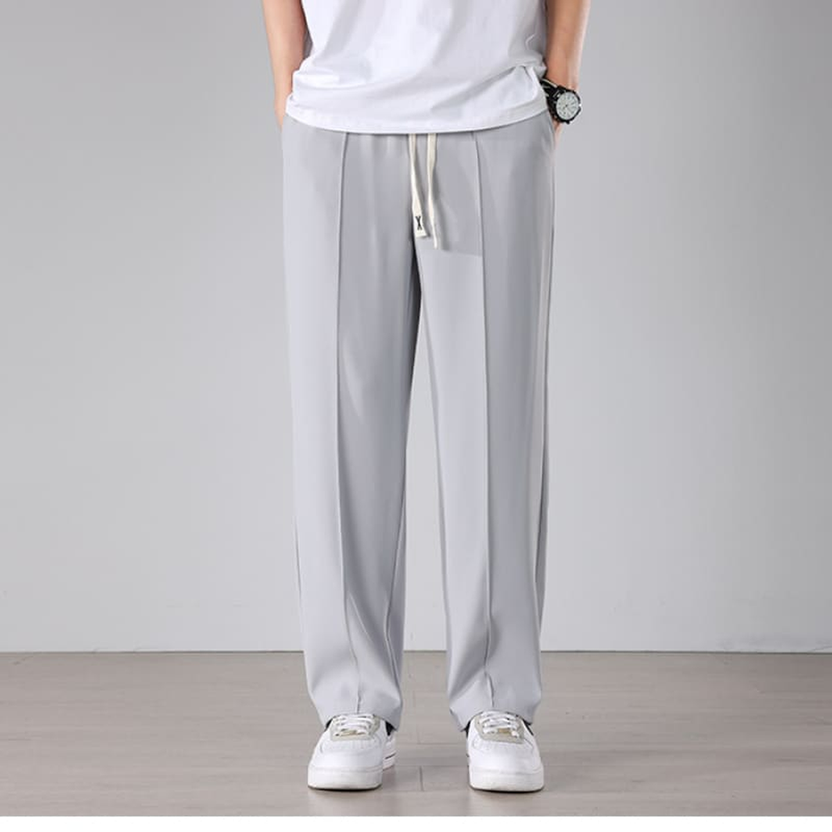 Pantalon d'intérieur fluide à coupe droite pour homme, coloris gris perle