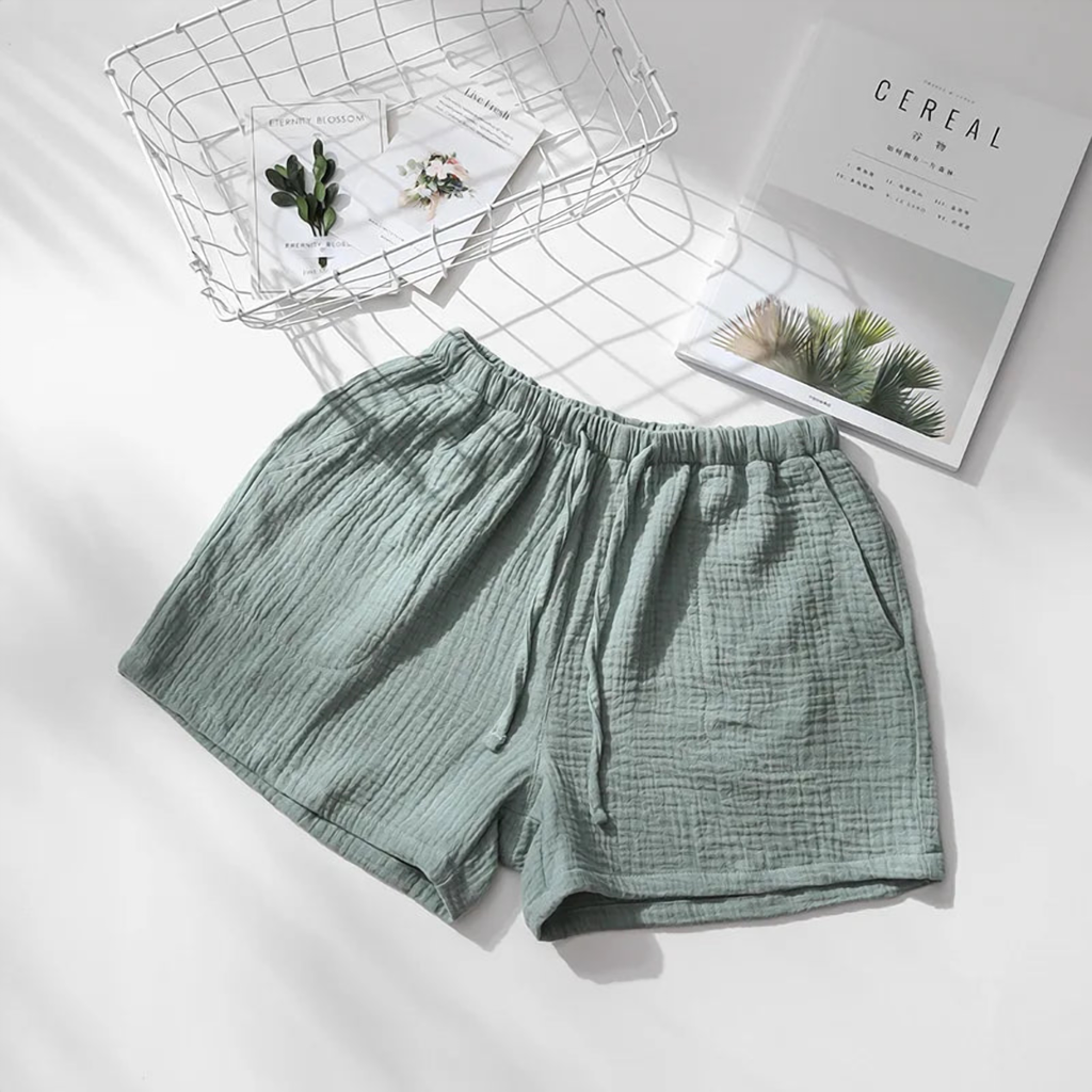 Short de pyjama en gaze de coton, femme vert
