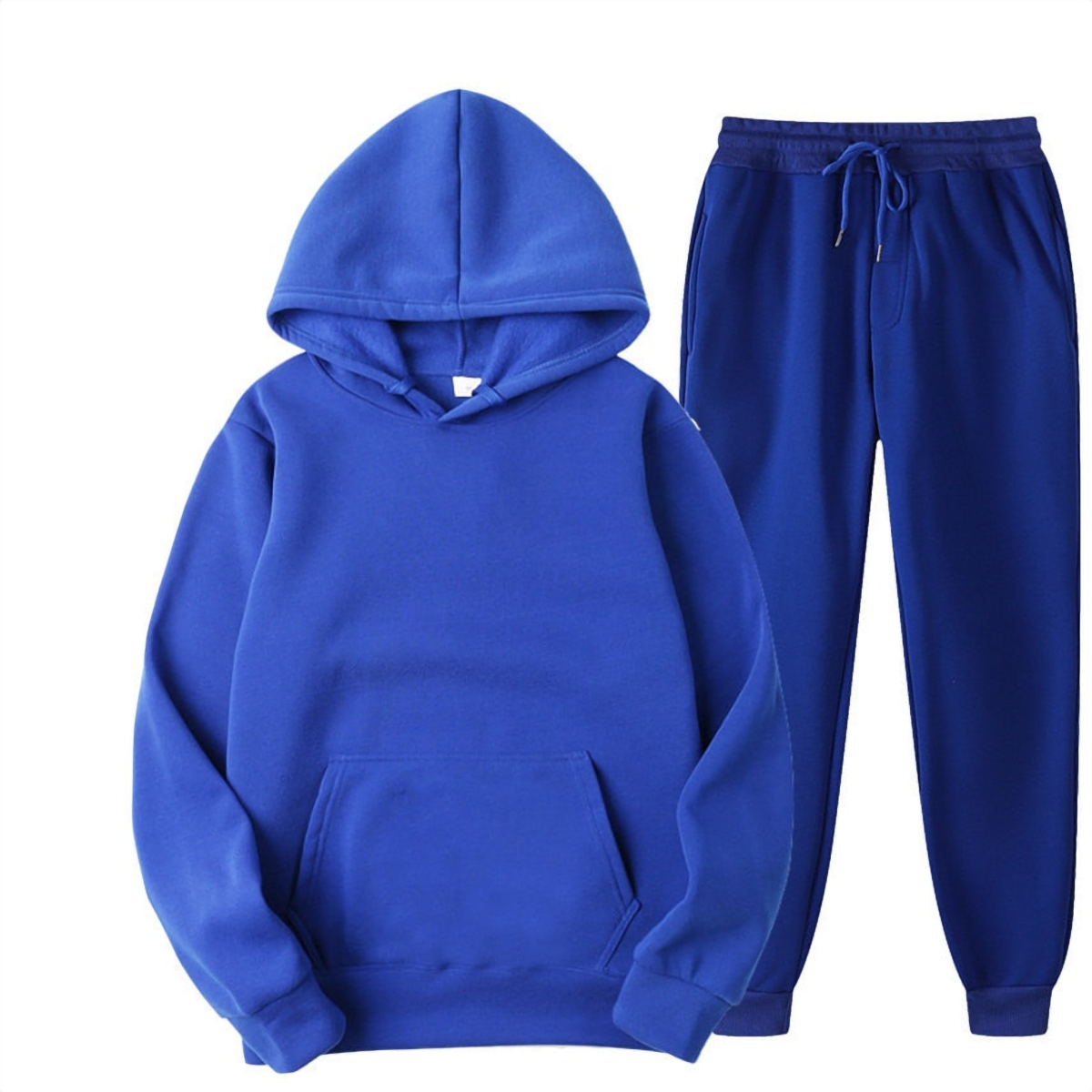 Ensemble jogging homme en molleton bleu, sweat à capuche et pantalon